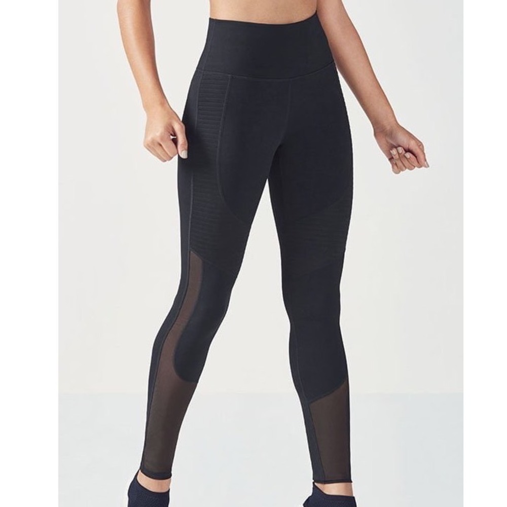 Demi Lovato for Fabletics Black Moto Textured High Waisted Leggings Womens‎ M